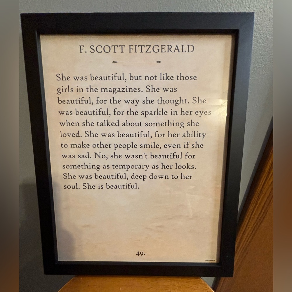 INSPIRATIONAL FRAMED PRINT OF‎ F Scott Fitzgerald’s work.